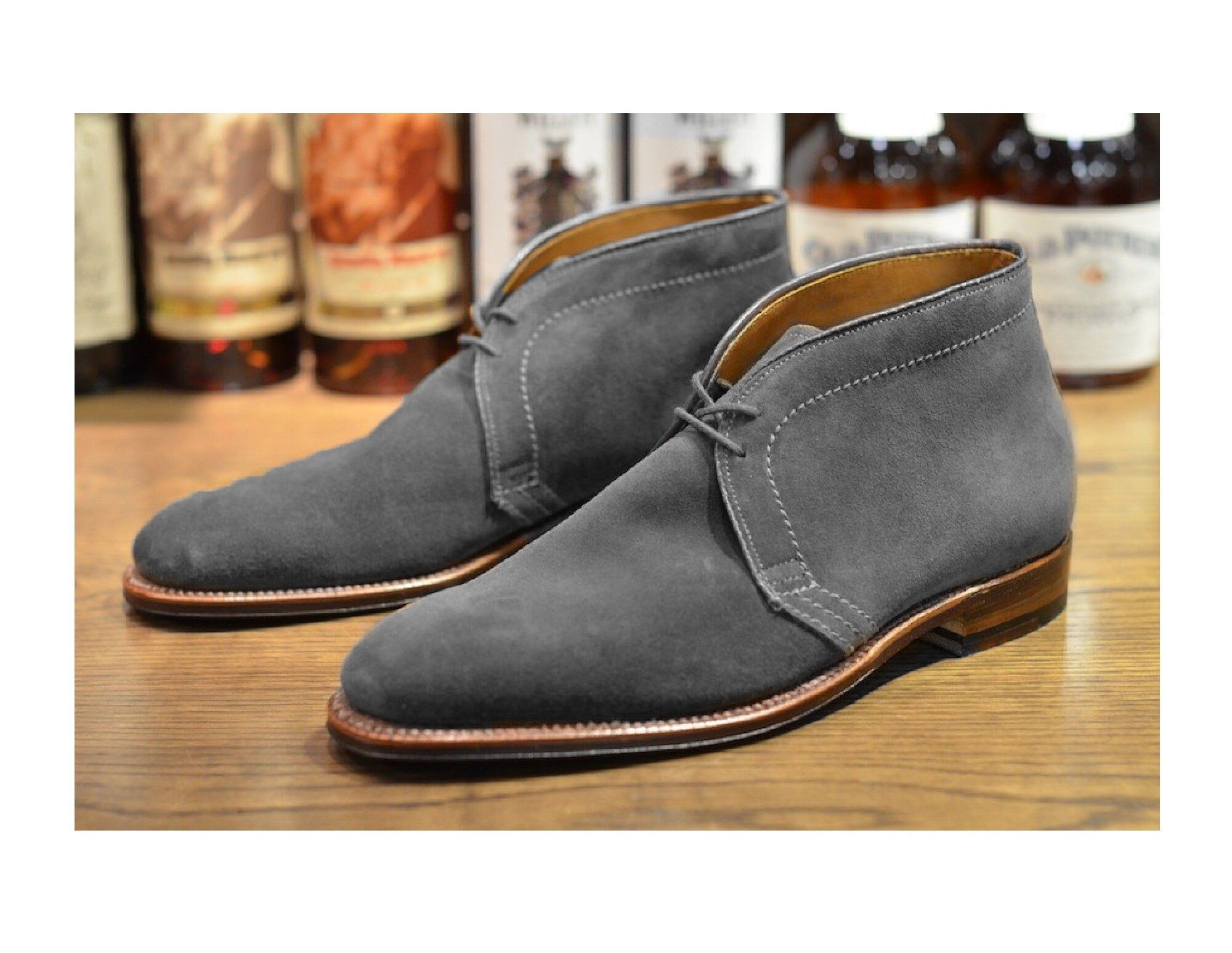 Men's Handmade Chukka suede Boot, Men's Gray Color Ankle High Lace Up Boots