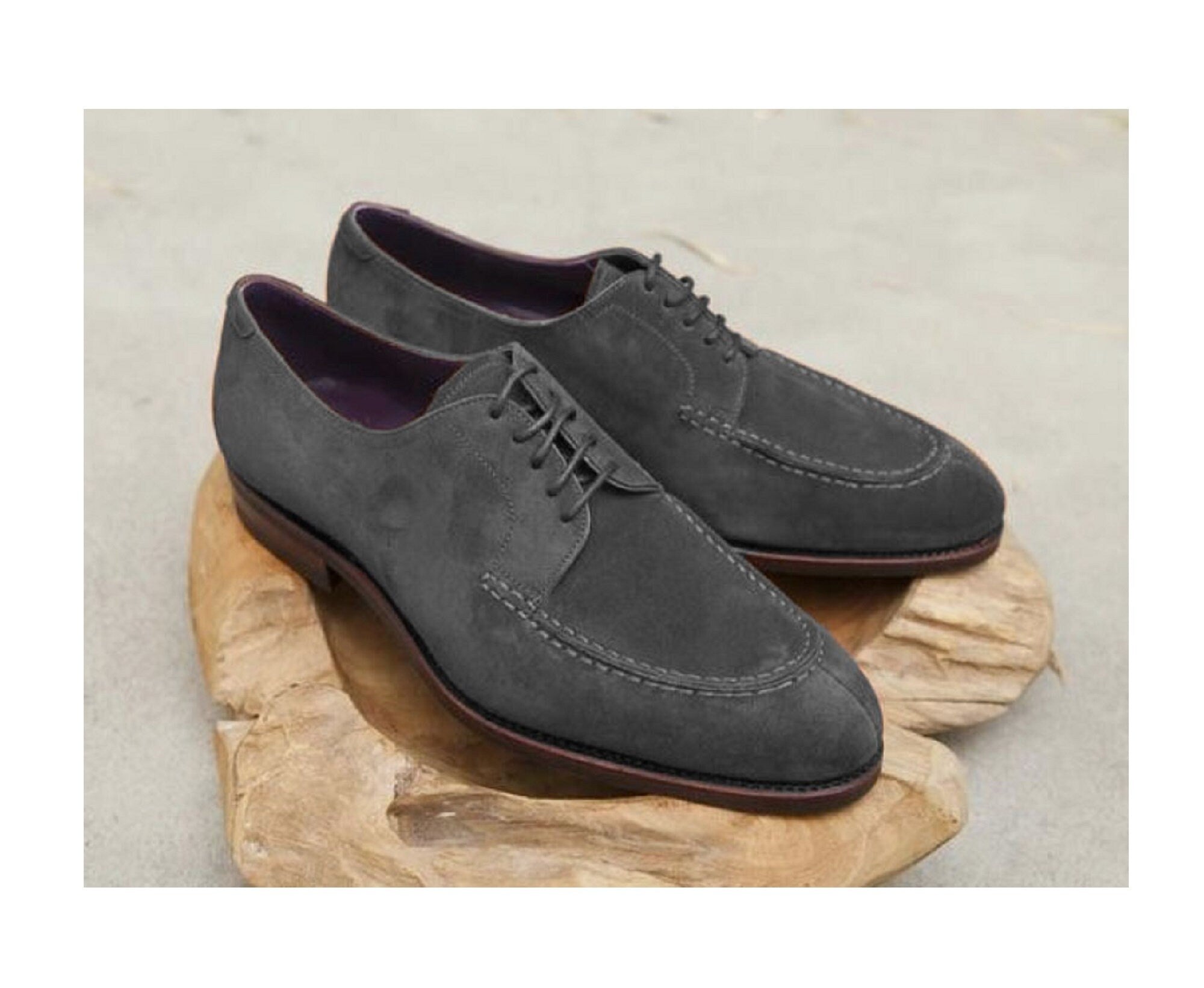 Handmade Men Gray Suede Split Lace Up Shoes, Handmade Leather Shoes For Men's