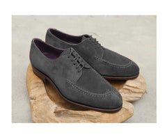 Handmade Men Gray Suede Split Lace Up Shoes, Handmade Leather Shoes For Men's