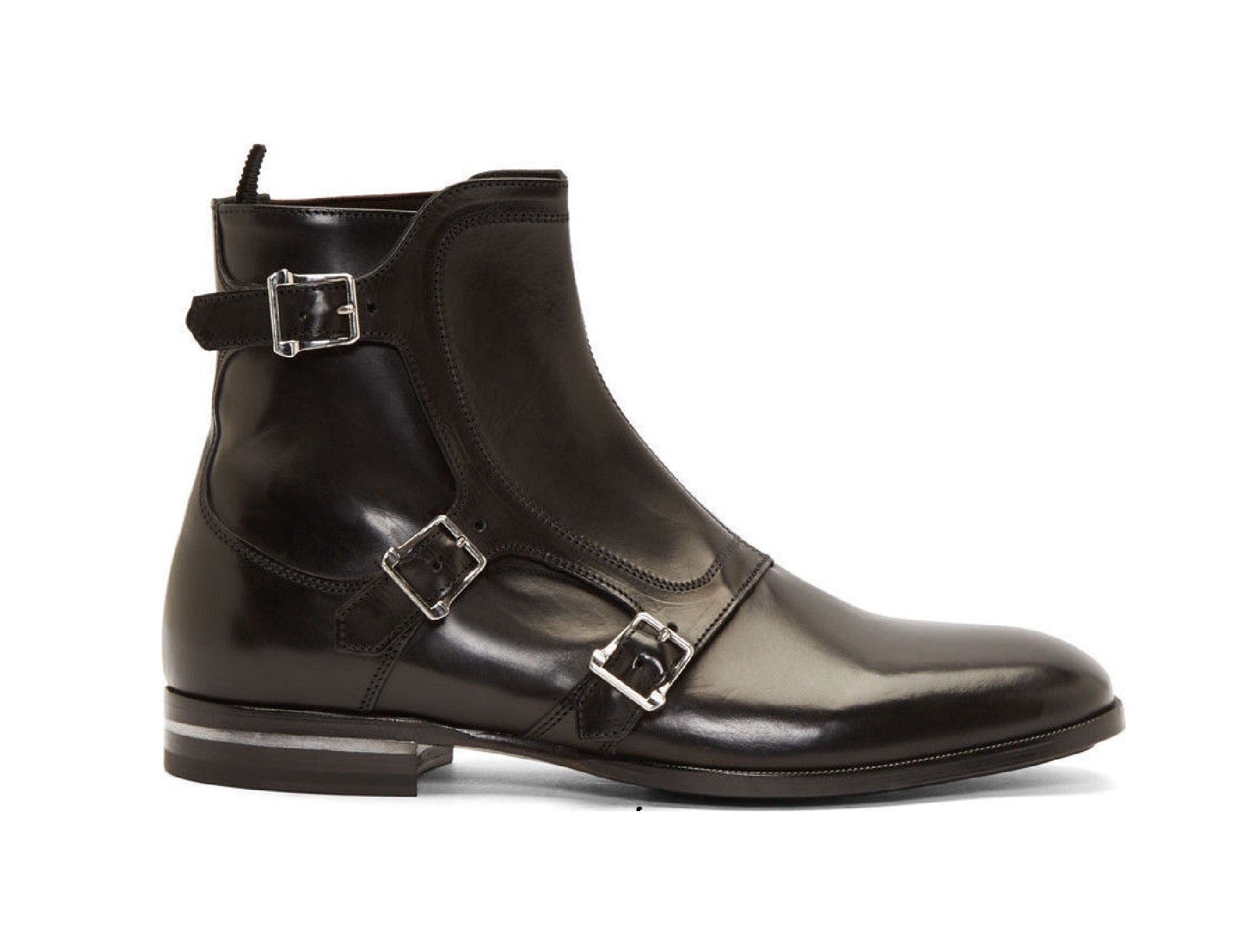 Men's Handmade Custom Made Genuine Leather Boots, Jodhpurs Ankle Buckle Formal Leather Boot