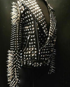 New Women Silver Studded Leather Jacket Spiked Brando Party wear, women fashion