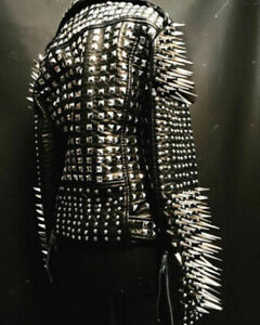 New Women Silver Studded Leather Jacket Spiked Brando Party wear, women fashion