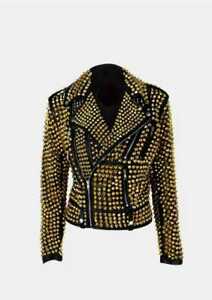New Brando women black Gold studded Cowhide Leather Jacket